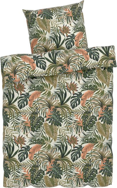 LIVARNO HOME Mikrofaser-Satin-Bettwäsche mit Palmen-Design, atmungsaktiv und wendbar, Multicolor, Bettbezug 155 x 220 cm und Kissenbezug 80 x 80 cm - Bild 1