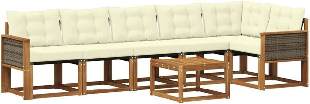 vidaXL Outdoor-Sofagarnitur L-Form aus Akazienholz mit Kissen und Couchtisch in Braun und Beige - Bild 1