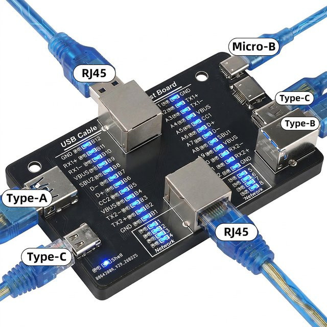 Multifunktionaler Gaqqee Kabeltester für USB-C, Lightning und Micro-B sowie RJ45 in Schwarz - Bild 1