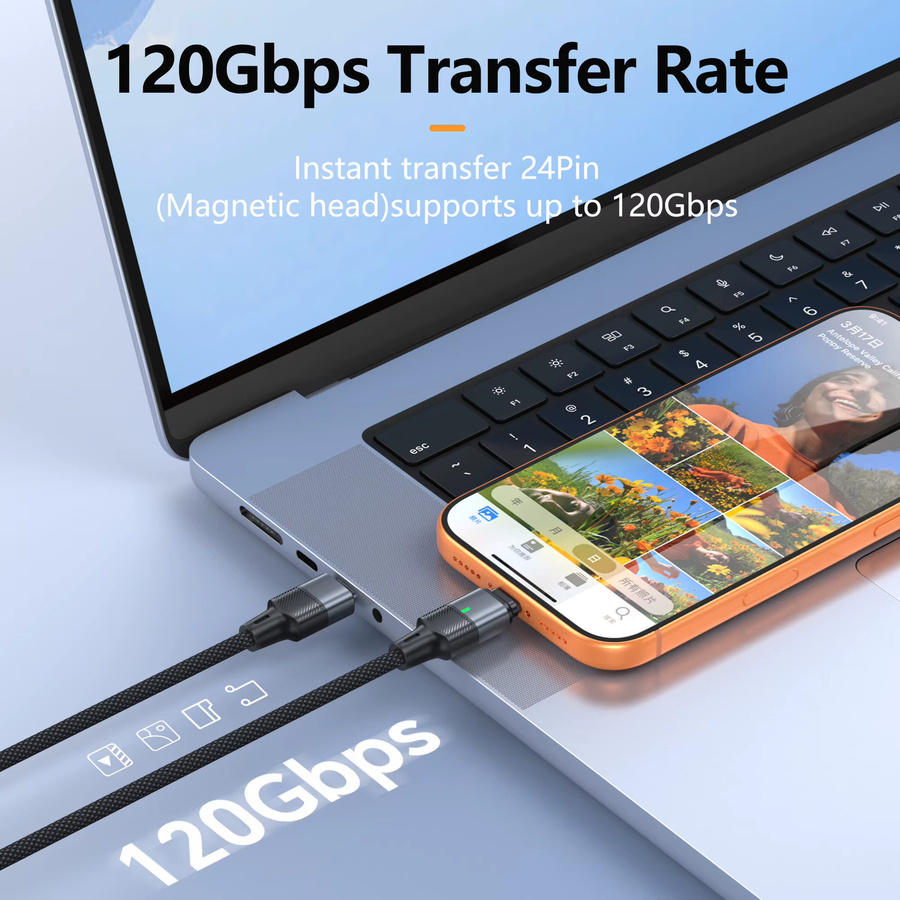Magnpter Magnetisches USB-C auf Typ-C Datenkabel mit 240W PD 3.1 Schnellladegerät in Schwarz - Bild 5