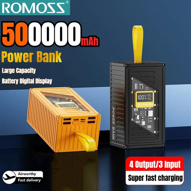 ROMOSS Powerbank mit 50000 mAh Kapazität und 120W Schnellladefunktion, weißes digitales Display, tragbare externe Batterie für iPhone und Huawei - Bild 1