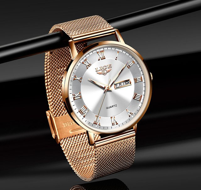 LIGE Armbanduhr Chronograph, Quarz, Edelstahl, Roségold, Damen - Bild 1