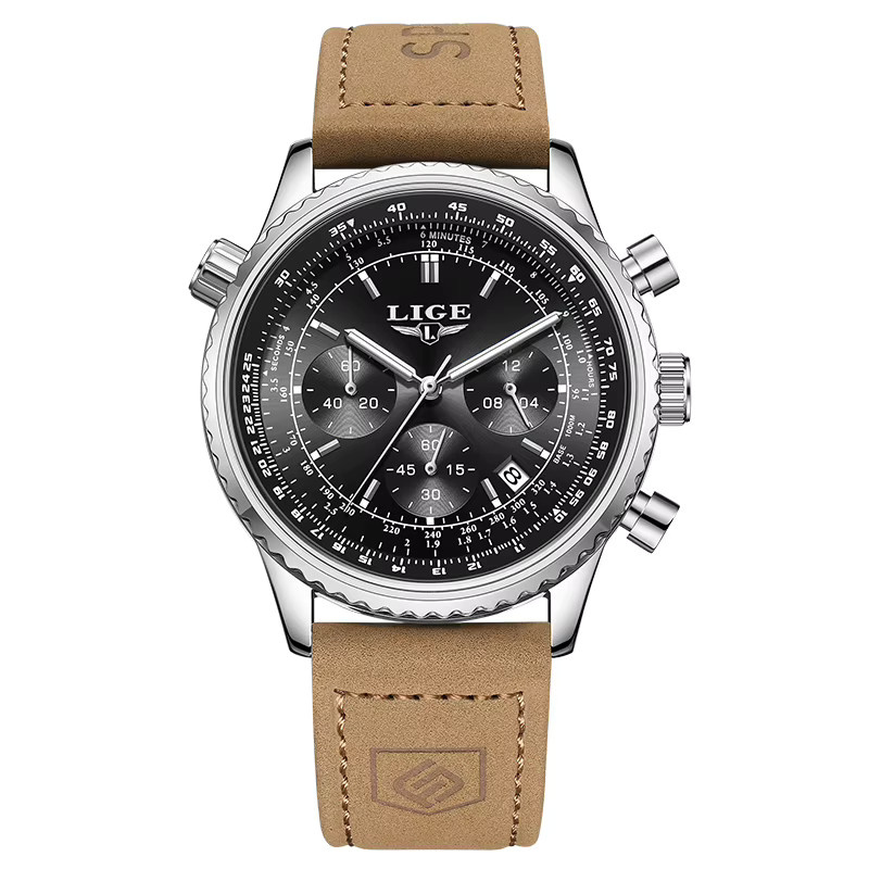 LIGE Armbanduhr Quarz, Leder, Schwarz, Herren - Bild 7