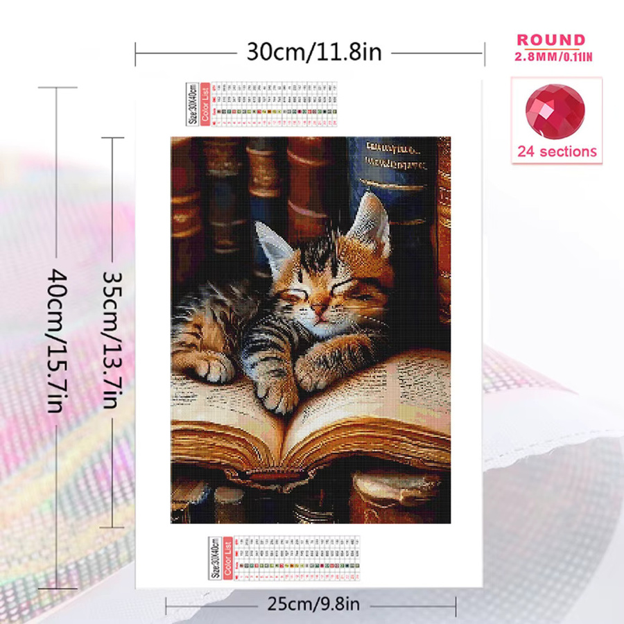 Momoart 5D DIY Diamantmalerei Katze als Rundes Mosaik Set in Mehrfarbig zur Wanddekoration - Bild 2