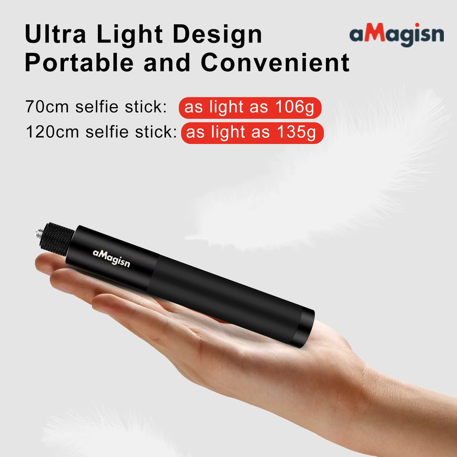 AMagisn Unsichtbarer Selfie Stick aus Carbon Fiber für Insta360 und GoPro, Gerade Pull Erweiterte Einbeinstativ, Schwarz, 1,2 m - Bild 6