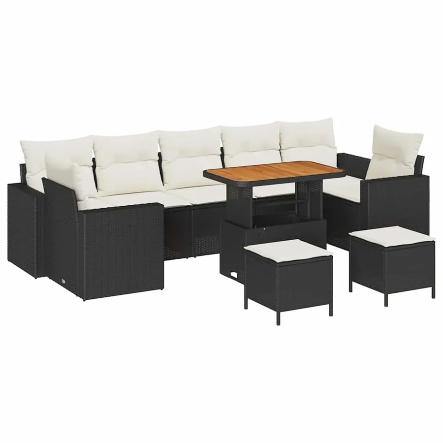 vidaXL Garten-Sofa-Set aus Polyrattan in Schwarz und Beige mit 10-teiligem Lounge-Ensemble inklusive Polstermöbeln und Kissen für Garten und Terrasse - Bild 2