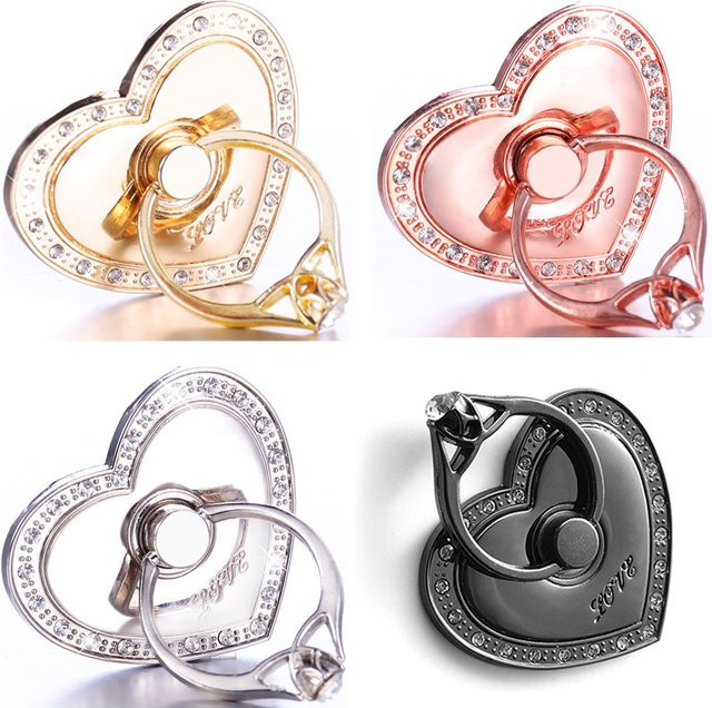 Ynniwa Diamant Pfirsich Herz Metall Fingerring Telefonhalter Universal Support für Samsung Galaxy und iPhone in Gold - Bild 1