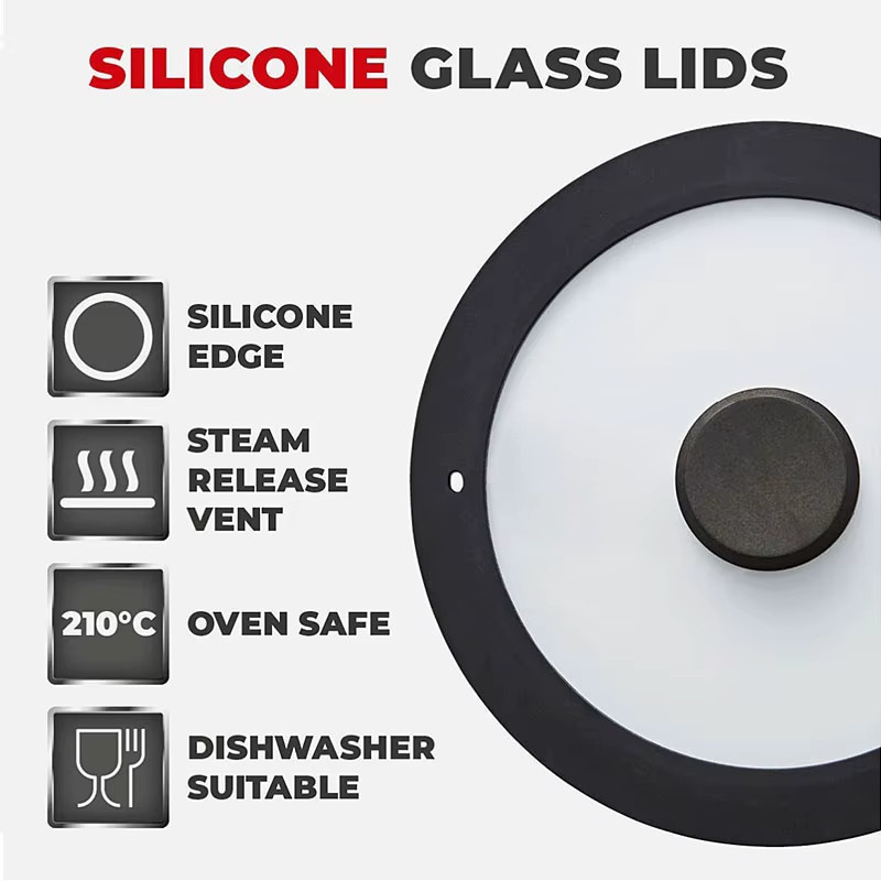 PGY Universeller Topfdeckel aus gehärtetem Glas in Transparent und Weiß mit Silikonrand, Durchmesser: 20 cm - Bild 3