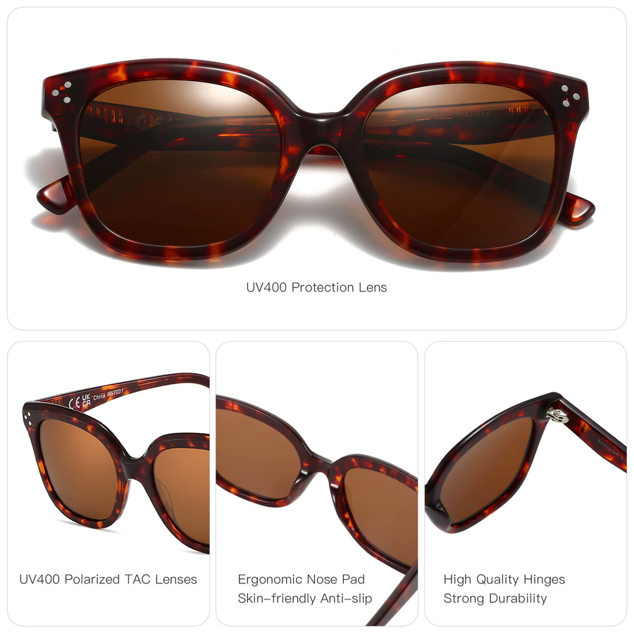 ZENOTTIC Square Sonnenbrille, Vollrand, Acetat, braun, Unisex, polarisiert - Bild 3