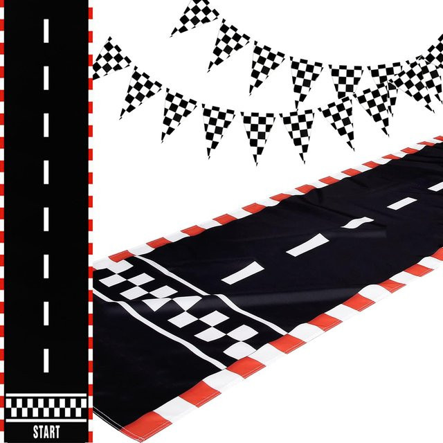 PartiesTour Tischläufer Rennwagen Racetrack Design, Schwarz, B/H: 60 x 200 cm - Bild 1