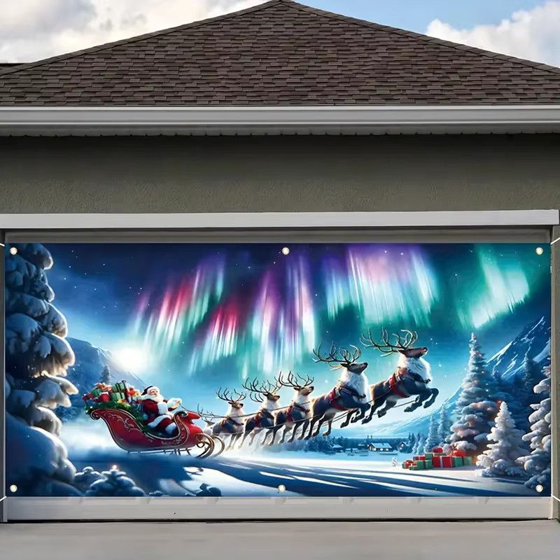 VIKAMA Weihnachts Banner mit Santa und Elch zur Dekoration von Garagentor und Wand für Innen und Außen - Bild 3