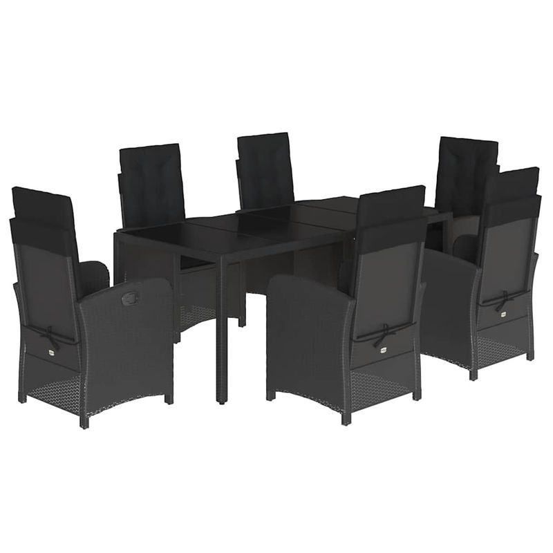 Vidaxl Gartenmöbel-Set aus Polyrattan mit Kissen und Glastisch, 7-teilig, Schwarz - Bild 2
