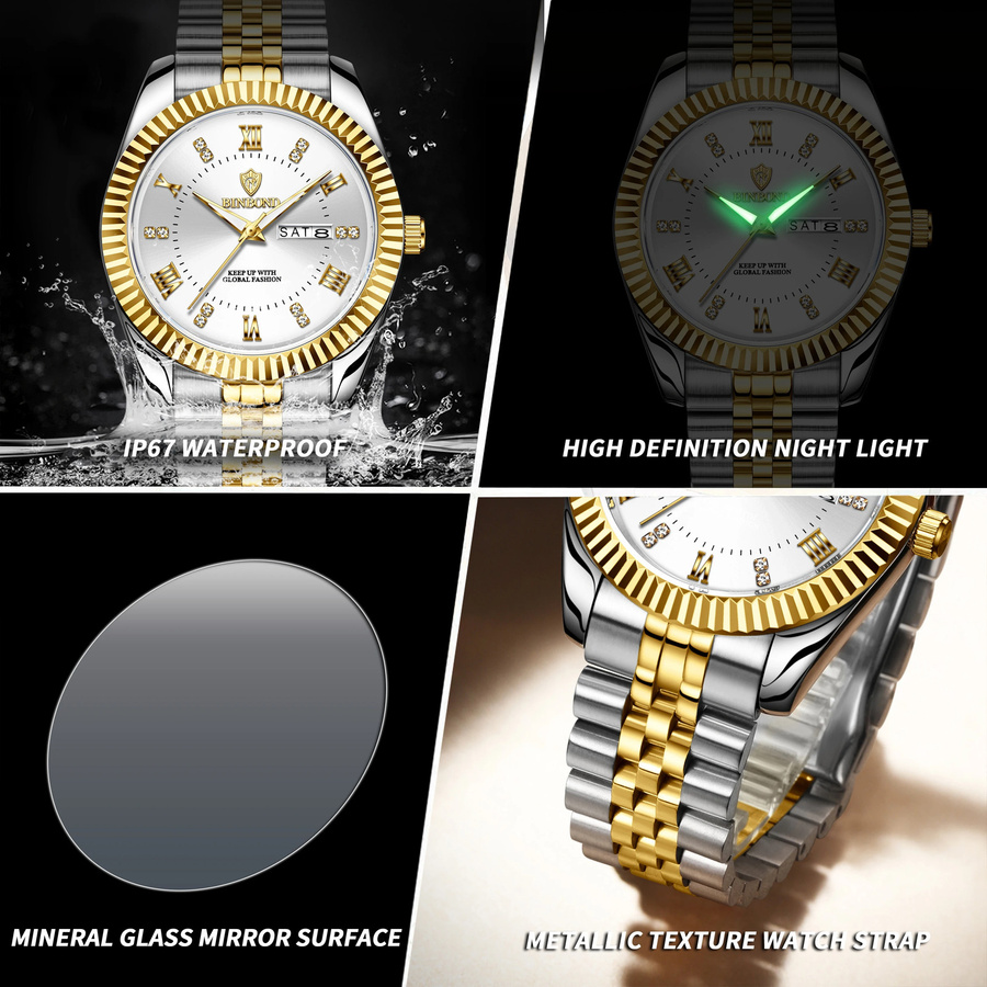 BINBOND Armbanduhr Quarz, Edelstahl, Silber, Herren - Bild 3