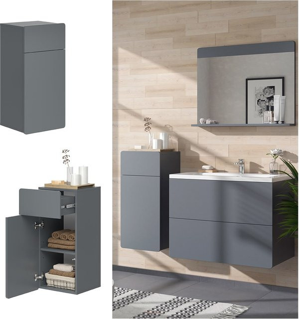 Vicco Midischrank Izan Grau mit Schublade und Tür für das Badezimmer B/H: 37 x 77 cm - Bild 1