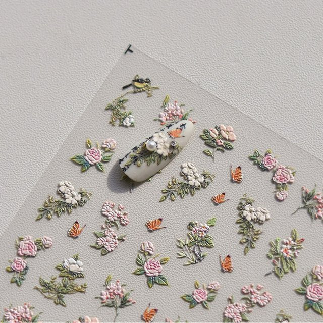 NAILFYOU Nagelaufkleber, Rosa Blütenblatt, 5D Geprägte Blumen - Bild 1