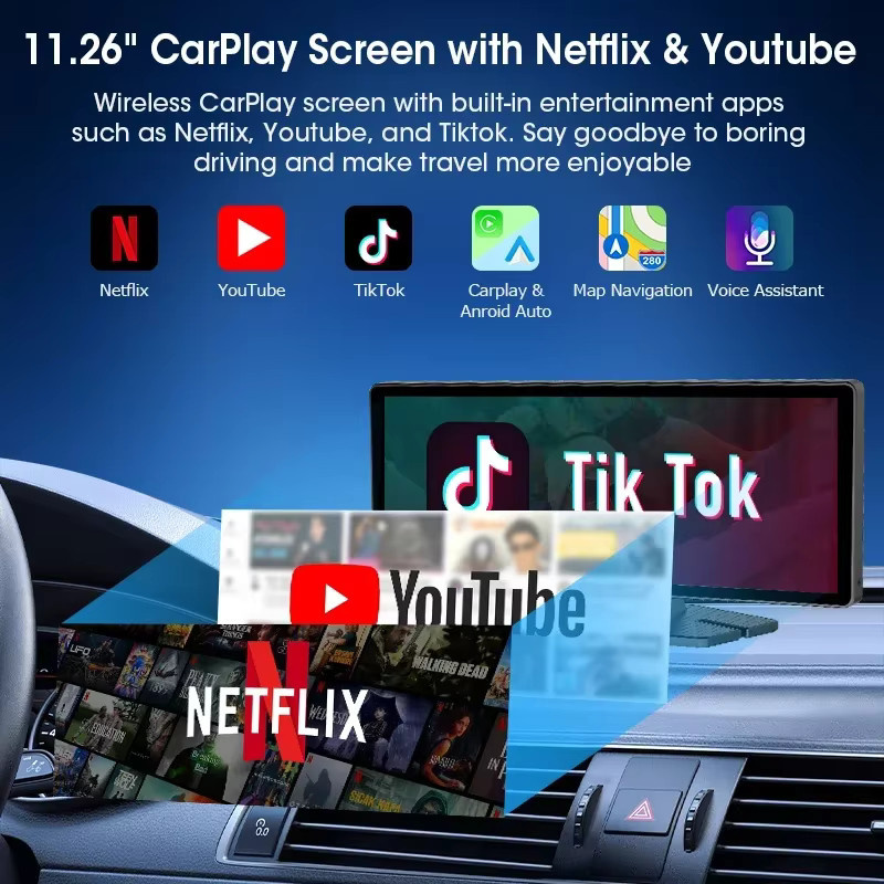 JMCQ Universal-Autoradio mit 11,26 Zoll Android-System, Multimedia-Player mit GPS, WLAN, Carplay und Android Auto in Schwarz - Bild 5