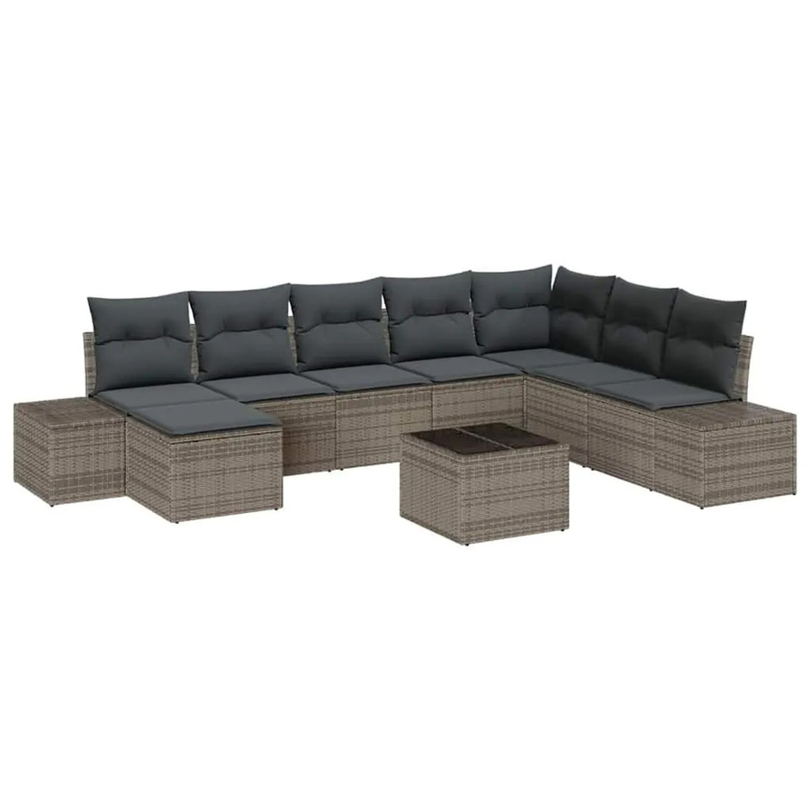 vidaXL Garten-Sofa-Set aus Poly-Rattan in Grau, 8-teiliges L-Shape Lounge-Set mit Kissen, Ottoman, Couchtisch und integriertem Stauraum - Bild 2