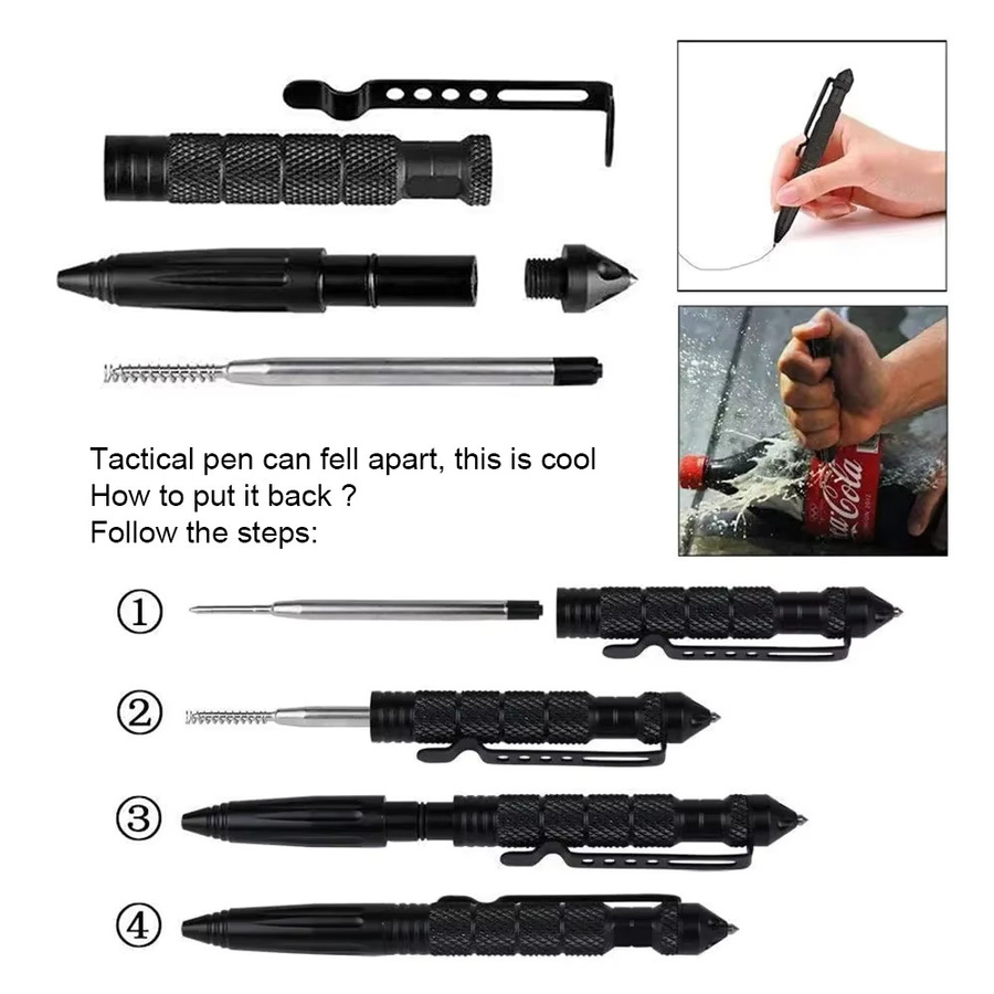 Multifunktionaler taktischer Metallstift in Schwarz mit Notfall-Glasbrecher und Selbstverteidigungsfunktion - Bild 3