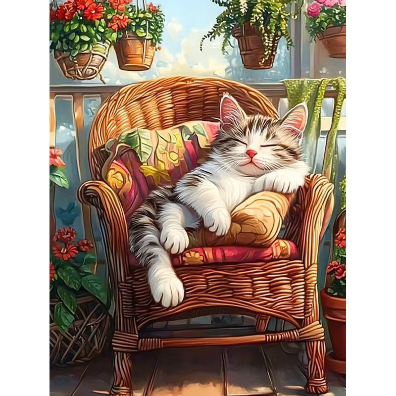 HUACAN Diamantmalerei-Set Katze als Mosaik-Bastelset für Erwachsene in Multicolour mit runden Perlen zur Wanddekoration - Bild 3