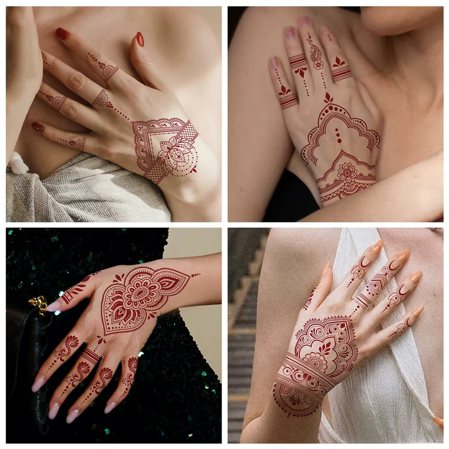 ROCOOART Henna-Tattoos, 6 Stück, Rot, Indien-Blume, Damen - Bild 3
