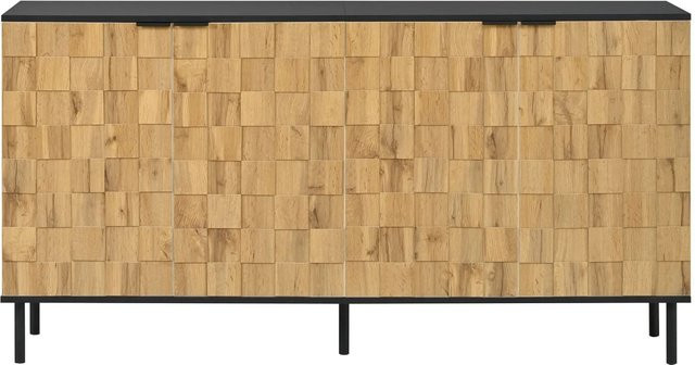 okwish Sideboard mit Mosaik-Türen in Natur, modernes Wohnzimmer-Sideboard mit geometrischem Design, B/T/H: 160 x 35 x 80,5 cm - Bild 1