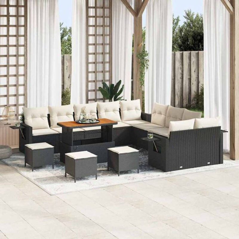 Vidaxl Garten-Sofa-Set aus Poly-Rattan mit Speicherfunktion in Schwarz, 14-teilig, modern - Bild 1