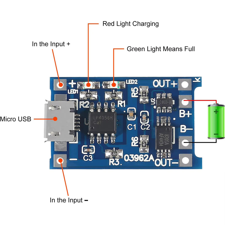20 Stück TP4056 Lithium-Ionen-Batterie-Ladeplatine mit Micro-USB und Batterieschutz, 5 V 1 A, Blau - Bild 4