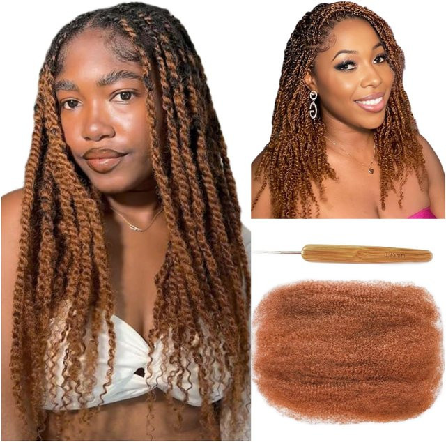 htonicca Afro Kinky Curly Bulk Echthaar, Braun - Bild 1