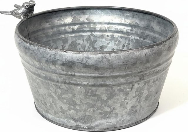 Runder Blumentopf aus Metall im Vintage Stil mit Vögel-Motiv in Silber, Durchmesser: 20,5 cm - Bild 1