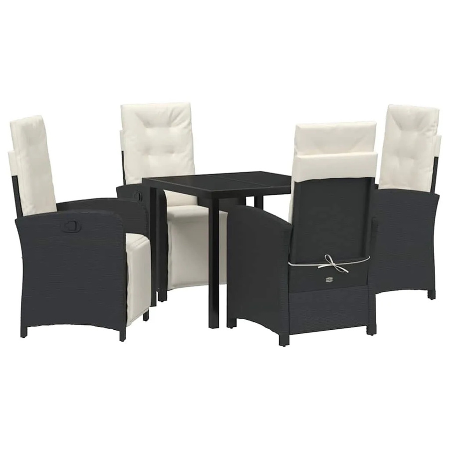 vidaXL Garten Essgruppe 5-teilig aus Poly-Rattan und Glas in Schwarz-Creme - Bild 2