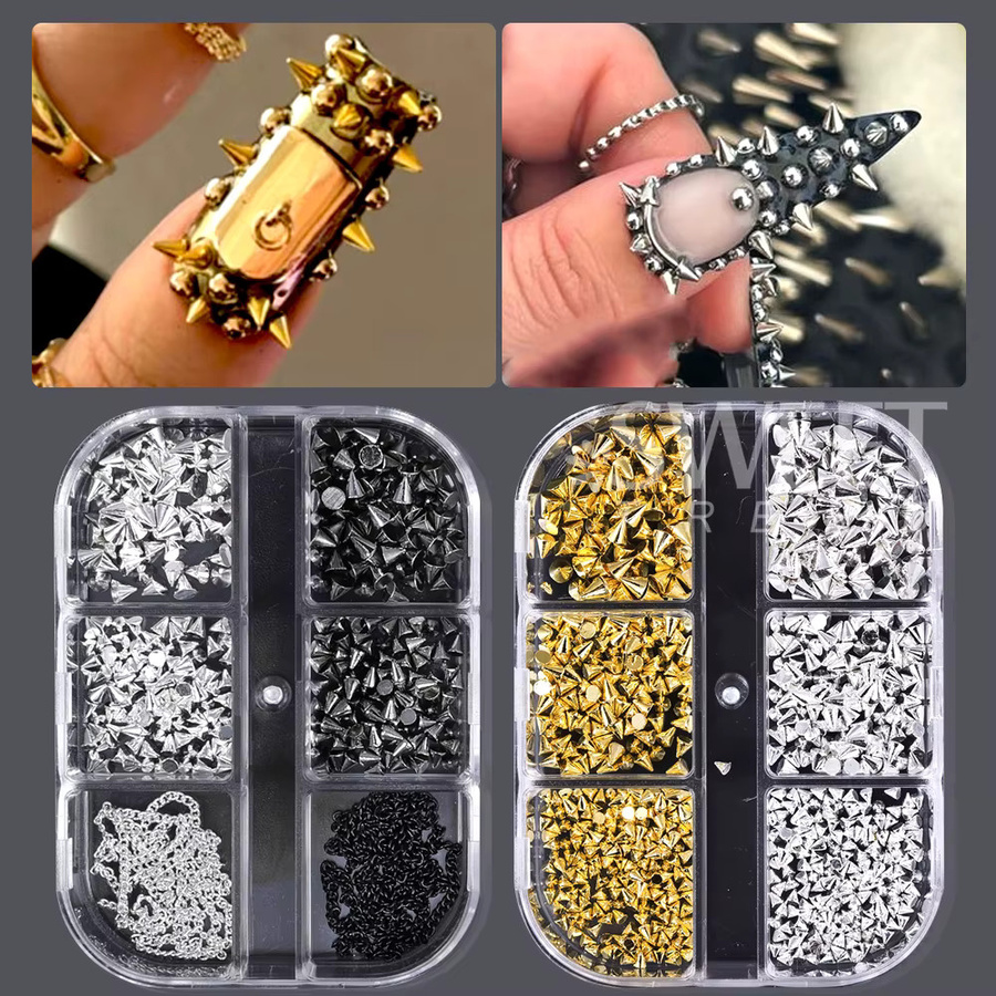 Sweet Trend Nagel Charms Metallniete Kegel Schwarz Silbrig Golden - Bild 2