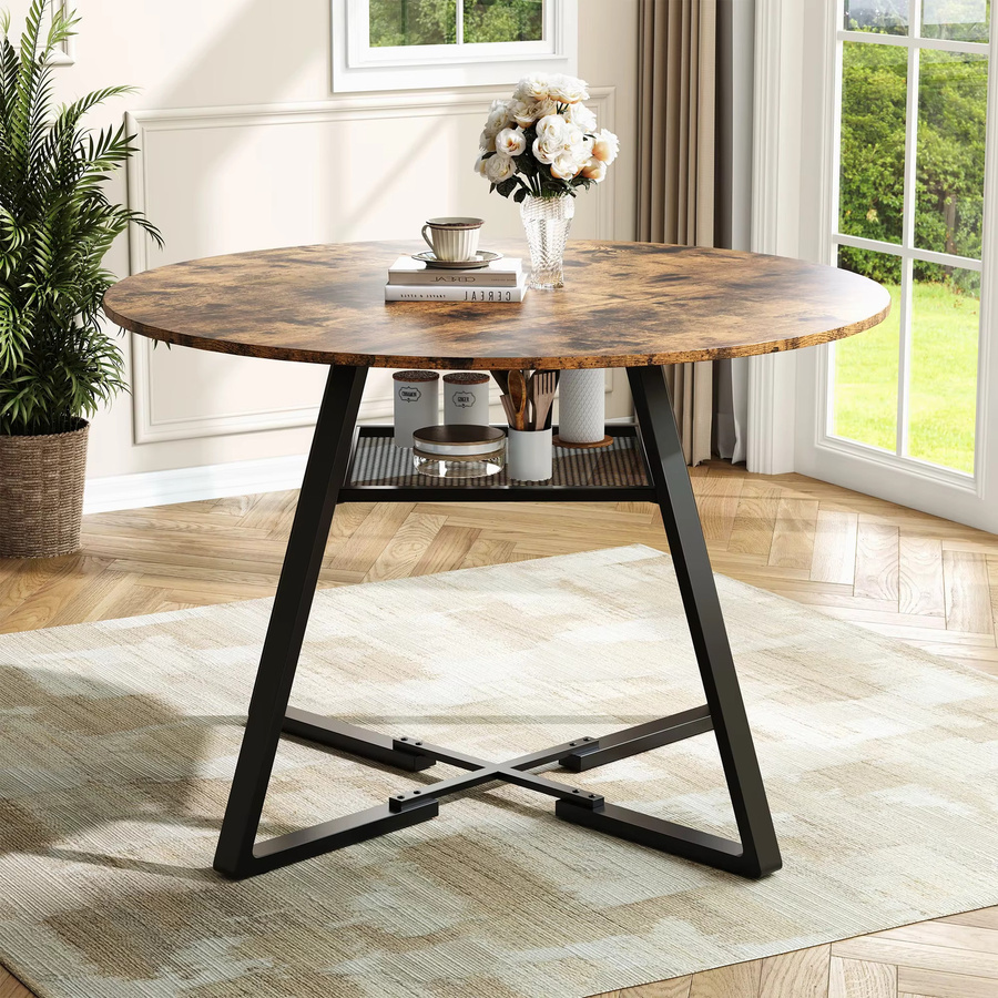 Rosahqnda Runder Esstisch im Retro-Stil aus Holz und Metall, Farbe: Braun, Durchmesser: 120 cm - Bild 2