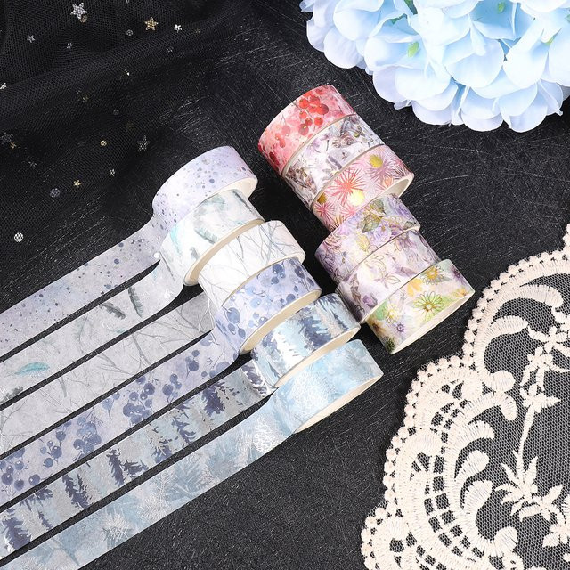 6 Rollen Washi Tape mit Blumen- und Pflanzenmotiven in Gold und Multicolour für Scrapbooking und Planer - Bild 1