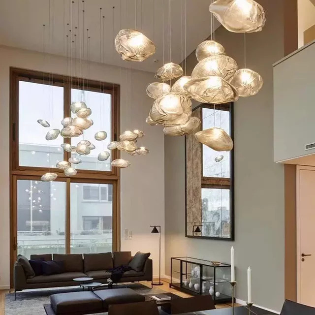 Moderne LED-Pendelleuchte von TAONUANSHU aus transparentem Glas in Silber für Wohnzimmer und Treppenhaus - Bild 1