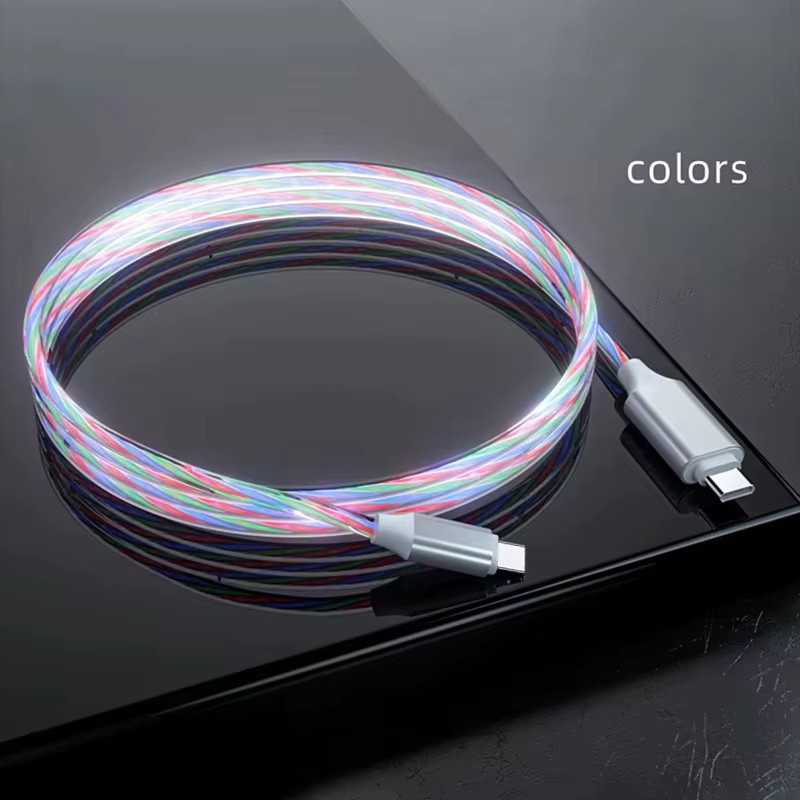 VBVC USB-C auf Typ-C Schnellladekabel mit 60W und fließendem LED-Licht in Multicolour für Samsung, Xiaomi, Huawei und iPhone 15 16 17 Pro Max - Bild 5