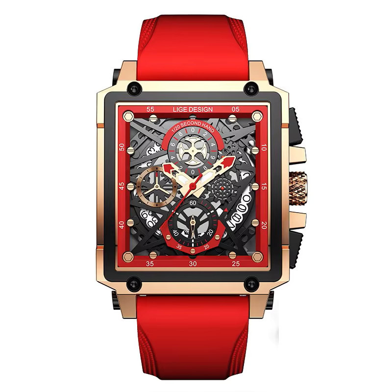 LIGE Chronograph, eckig, Quarz, Silikon, Schwarz, Herren - Bild 6