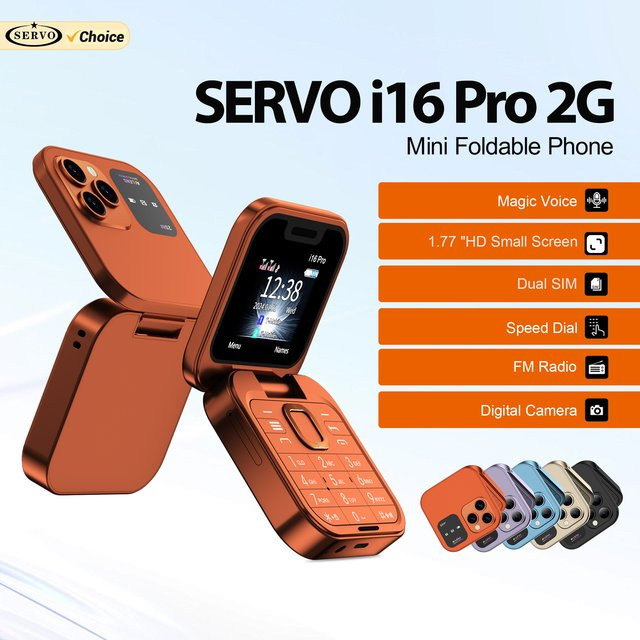 SERVO i16 PRO Mini Klapphandy in Blau mit Dual-SIM-Standby, Kurzwahl, Magic Voice, FM-Radio und Taschenlampe, 2G GSM - Bild 1