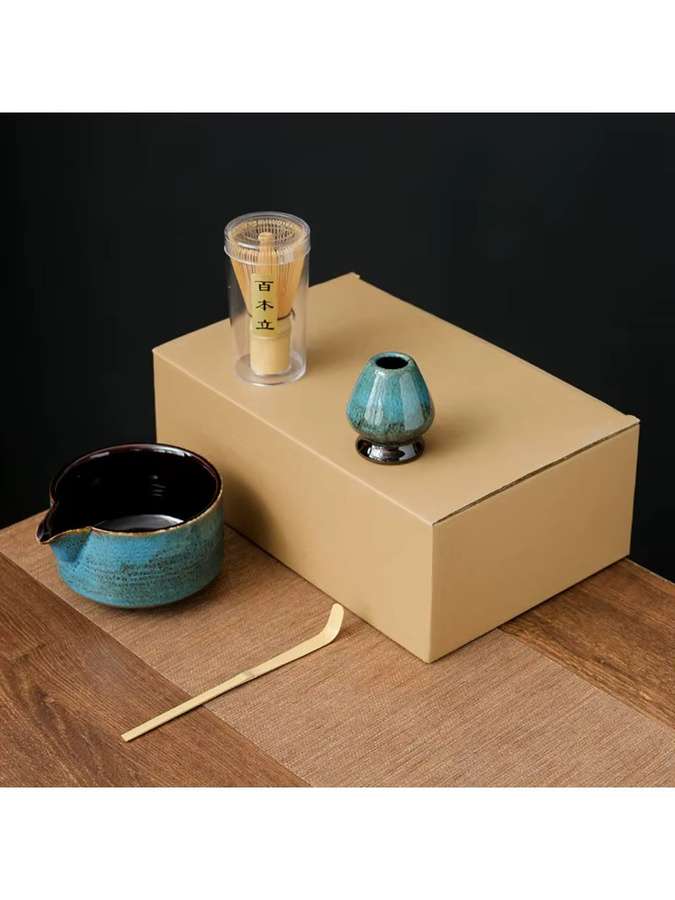 Dreamburgh Matcha Tee-Set aus Bambus und Keramik in Blau, 4-teiliges Set mit Teeschale 430 ml, Matcha-Besen, Teelöffel und Teehalter - Bild 4