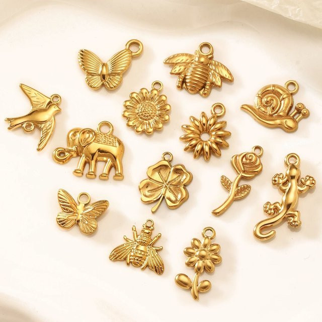 DOOYIO Charms, Edelstahl, Gold, Schmetterling, Biene, Rose, Skarabäus, Unisex - Bild 1