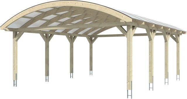 Skan Holz Carport Franken Bogendach aus Fichte Leimholz mit Doppelstegplatten in Nussbaum Braun, B/T: 635 x 755 cm, Höhe: 325 cm - Bild 1