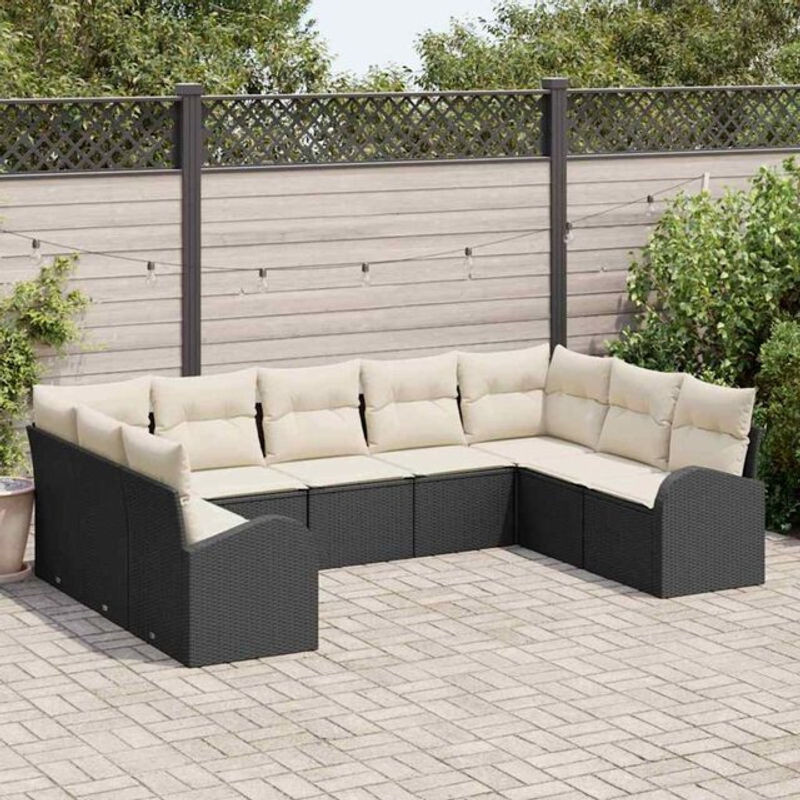 vidaxl Garten-Sofa-Set aus Poly-Rattan mit 9 Kissen in Schwarz und Weiß - Bild 1