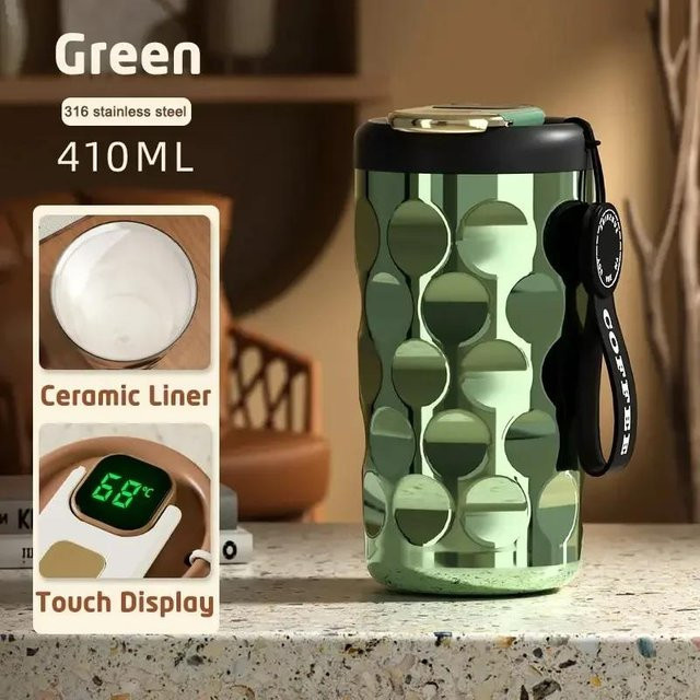 Smart Thermosflasche mit LED Temperaturanzeige aus 316 Edelstahl in Grün, 410 ml - Bild 1