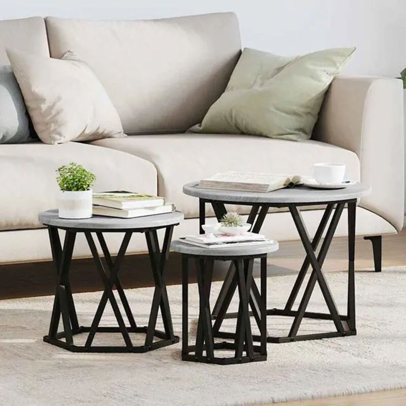 Vidaxl Satztisch Nesting Beistelltisch 3er Set Modern Industrial Grau Sonoma B/T/H: 53 x 53 x 40 cm - Bild 1