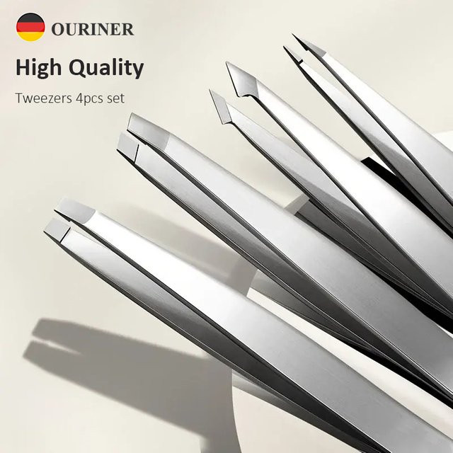 Ouriner Augenbrauenpinzetten-Set, 4-teilig, Edelstahl - Bild 1