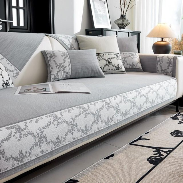Super Six Chenille Sofakissen mit Pflanzen-Jacquard-Muster in Weiß, B/B: 70 x 70 cm - Bild 1