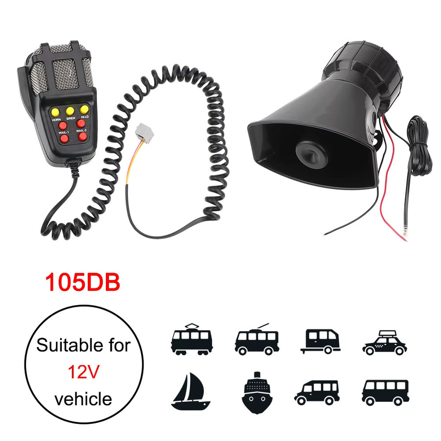 12V 100W PA-System mit Mikrofon und Verstärker als lautes Auto-Horn und Sirene in Schwarz - Bild 2