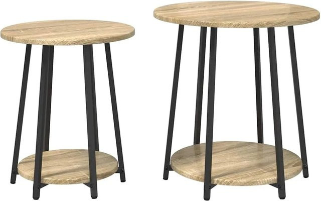 vidaXL Beistelltisch-Set 2-teilig mit Regal in Sonoma-Eiche und Schwarz - Bild 1