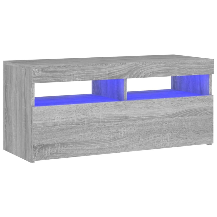 vidaXL TV-Schrank mit LED-Leuchten in Grau Sonoma, B/T/H: 90 x 35 x 40 cm - Bild 2