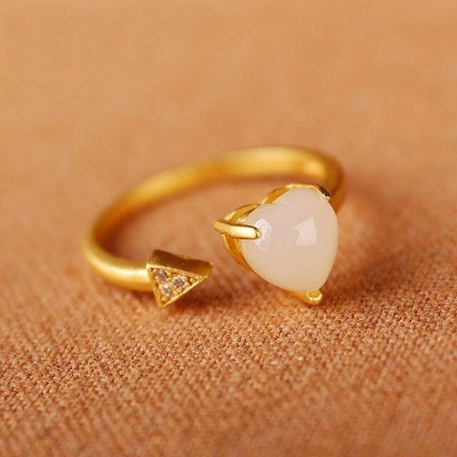 Ring Weißjade, Silber, Zirkonia, Damen, verstellbar - Bild 1