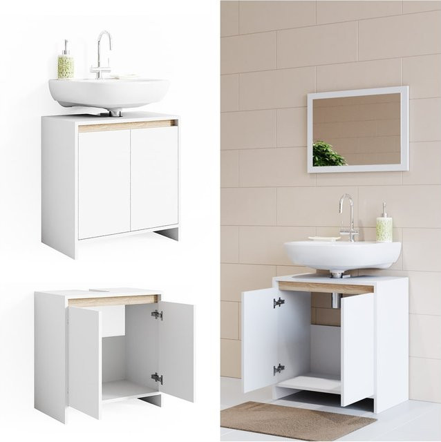 Vicco Waschbeckenunterschrank Emma Badschrank in Weiß und Sonoma Eiche, B/T: 58 x 60 cm - Bild 1